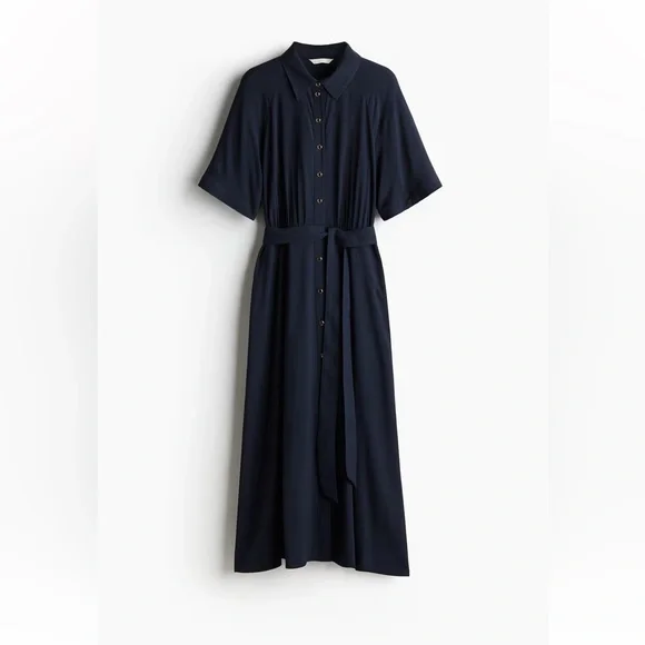 H&M Navy Button-Front Tie-Waist Dress - Picture 4 of 5